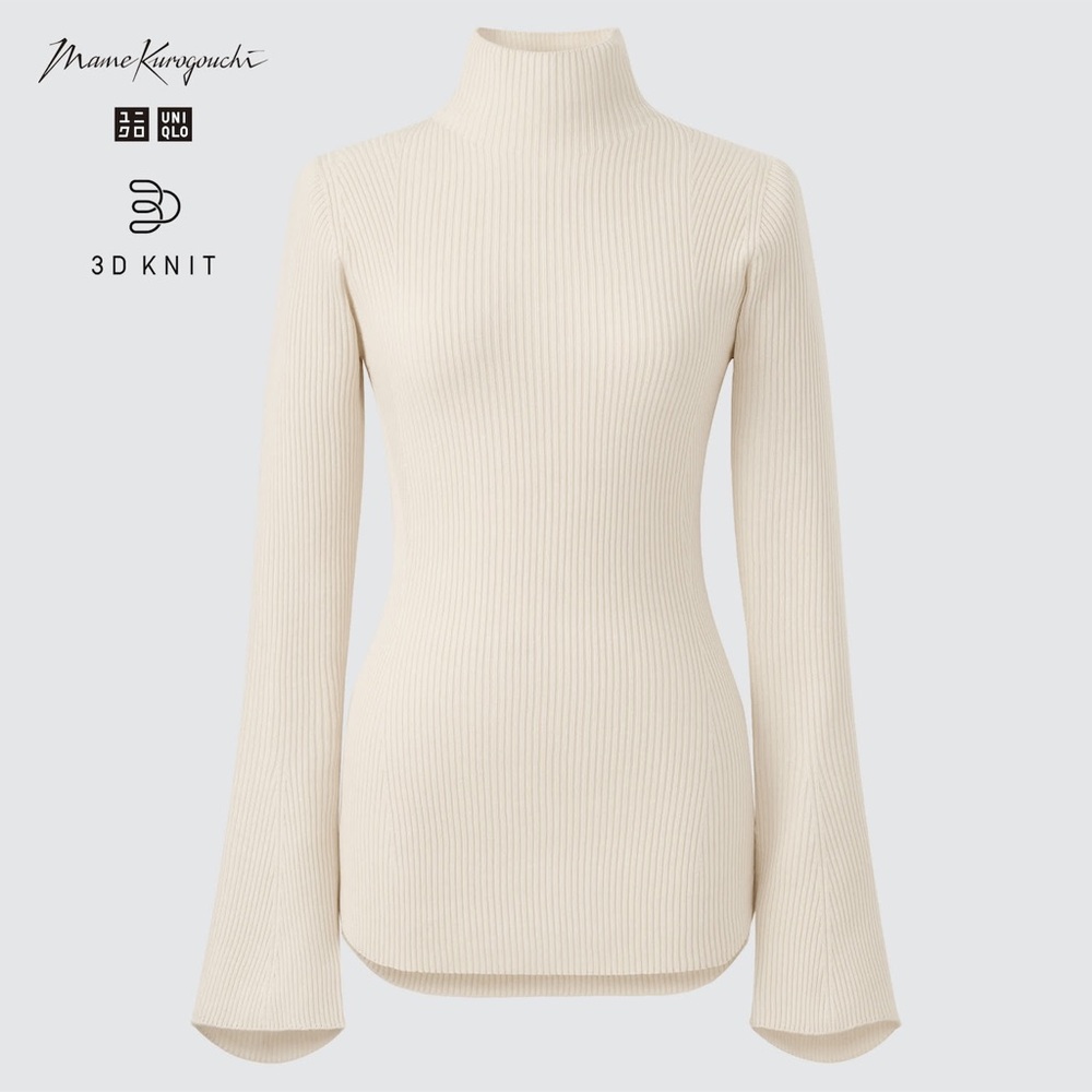 Uniqlo X Mame Kurigouchi Ribbed High Neck Off White Knit Top